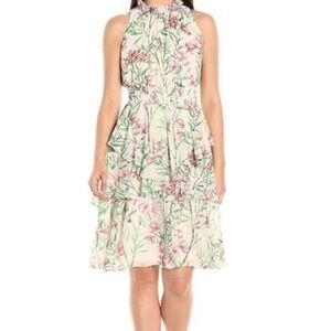 Gal Meets Glam Floral Dress White High Neck Ruffles Sz 12 White Sleeveless Smock